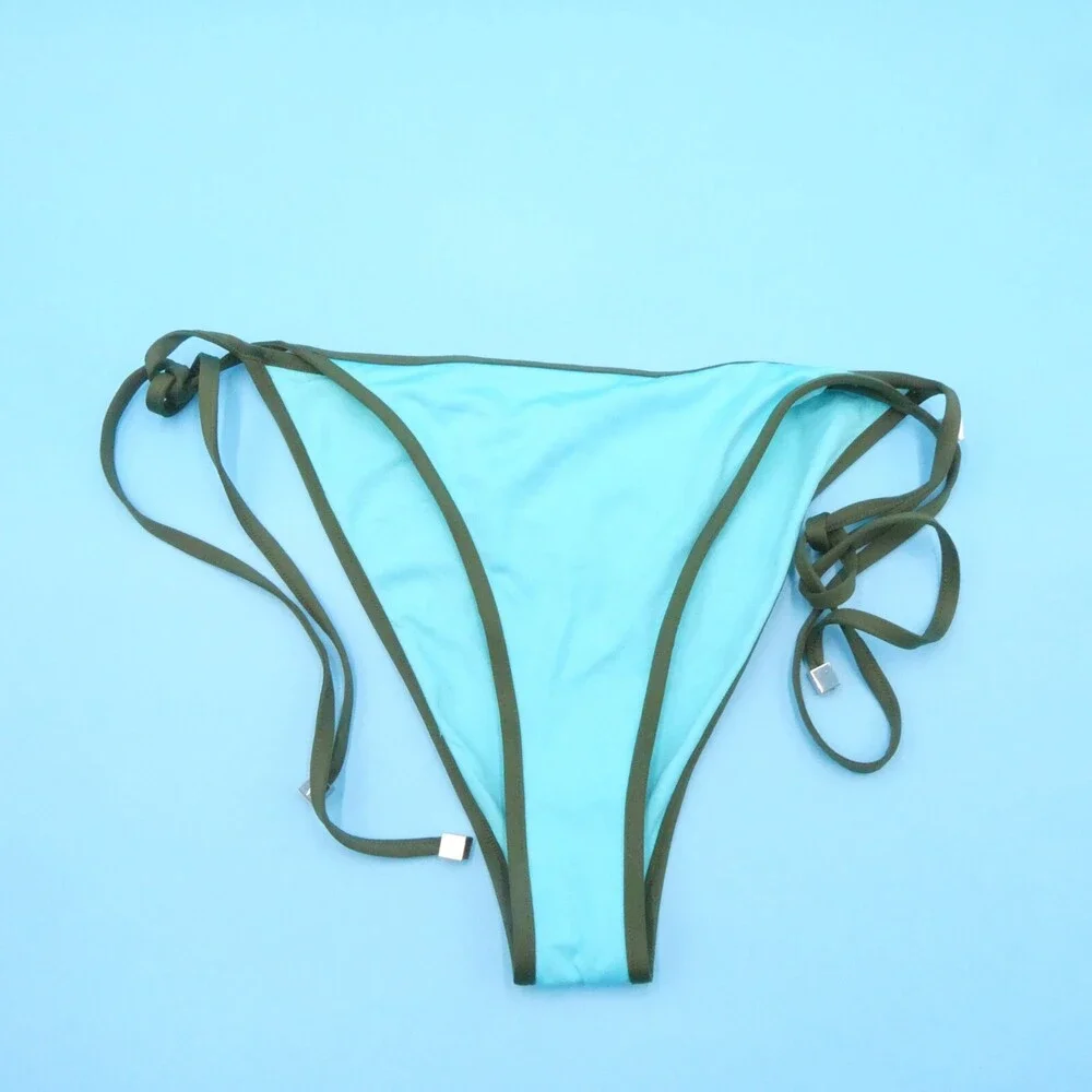Victorias Secret Large Blue Green Lined Tie Brazilian Bikini Bottom‎ Beach Swim